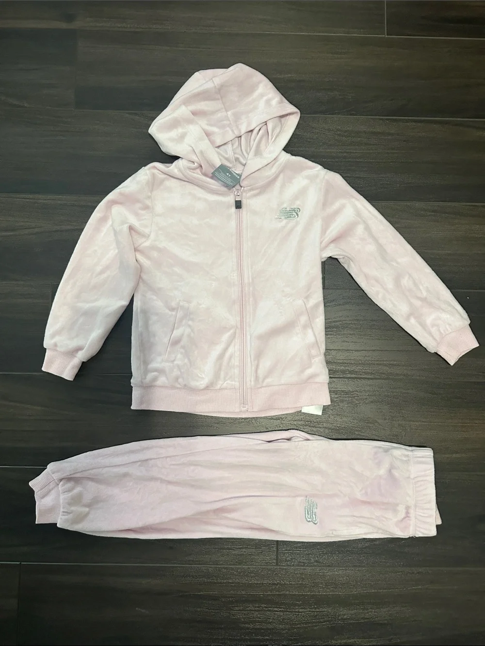 New Balance 2pc Zip Up Pink Velour Jog Set - 4T